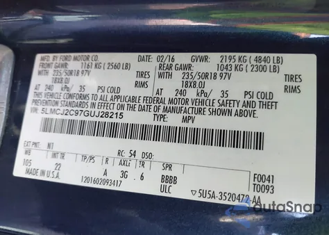 2016 Lincoln Mkc Select from USA, damaged, VIN 5LMCJ2C97GUJ28215